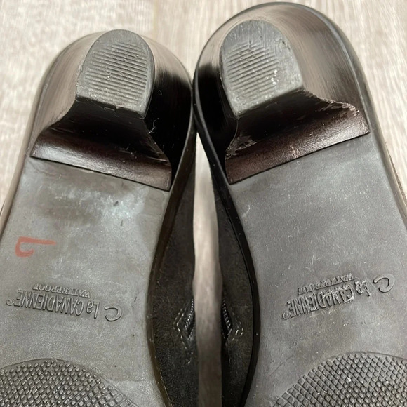 La Canadienne Waterproof Suede Heeled Square Toe Ankle Boots Dark Brown 8M - Picture 7 of 16